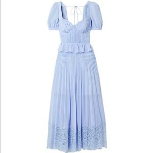 SELF PORTRAIT Blue Short Sleeve Chiffon Midi Dress